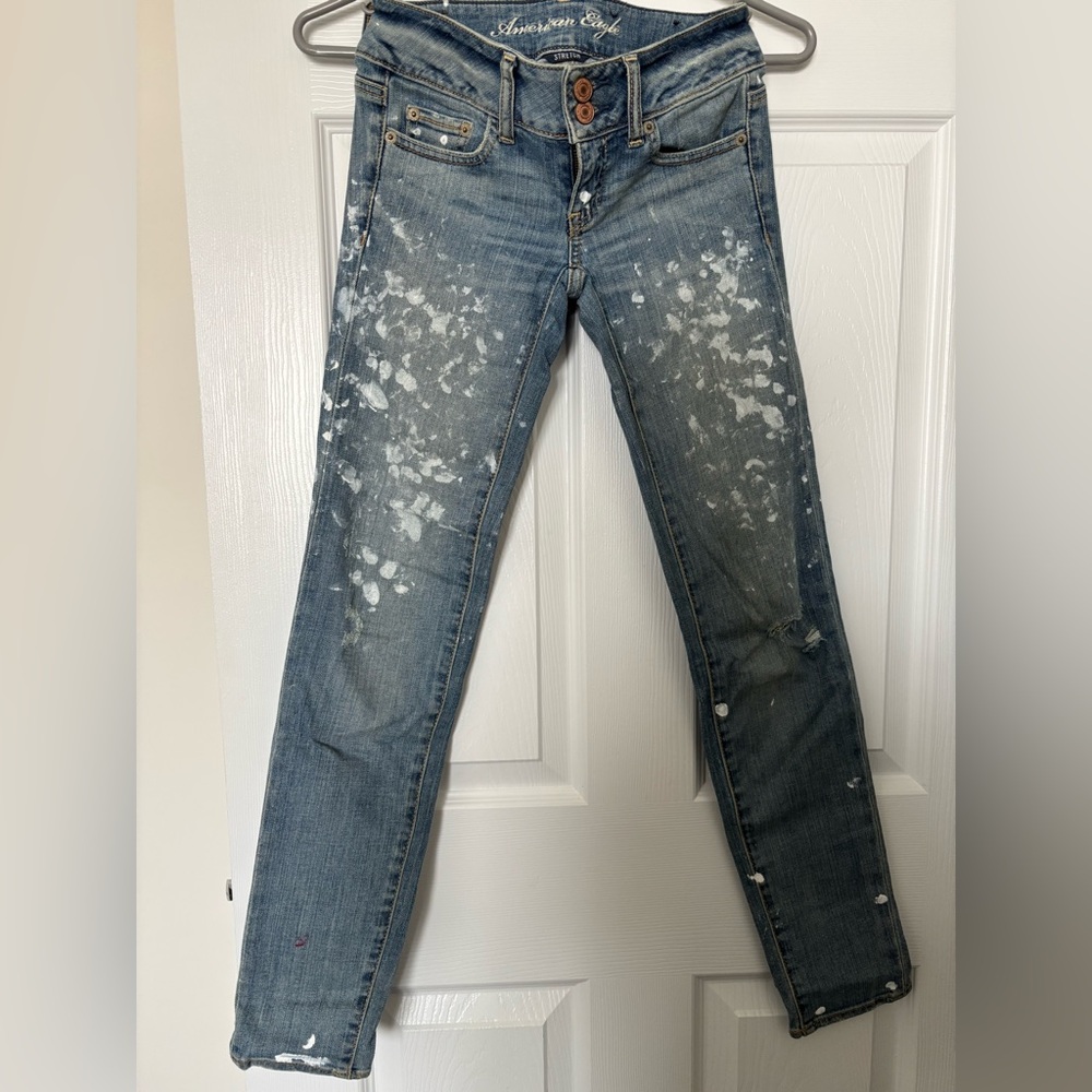 American Eagle Outfitters Blue Distressed Skinny Jeans